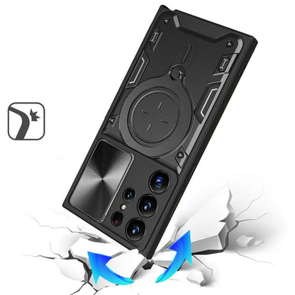 Phone Case for Galaxy S22 Ultra Magnetic Ring Stand Shockproof Hybrid Full Camera Slide Guard Anti Slip Heavy Duty Protective Armor Cover
