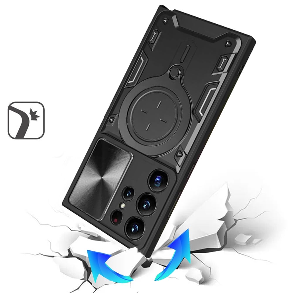 Phone Case for Galaxy S22 Ultra Magnetic Ring Stand Shockproof Hybrid Full Camera Slide Guard Anti Slip Heavy Duty Protective Armor Cover