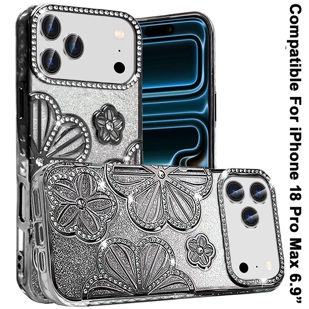 Phone Case for Apple iPhone 18 Pro Max Shimmer Glitter Floral Thick TPU Shockproof Durable Grip Camera Protection Anti-Scratch Stylish Design Cover