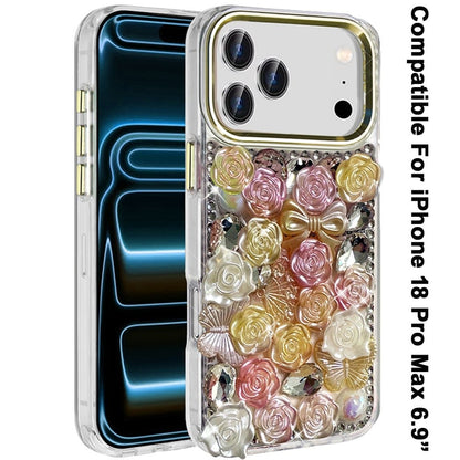 Phone Case for Apple iPhone 18 Pro Max 3D Flower Bling Rhinestone Glitter Cute Stylish Shockproof Protective Decorative Luxury Grip Stones Ornaments Cover
