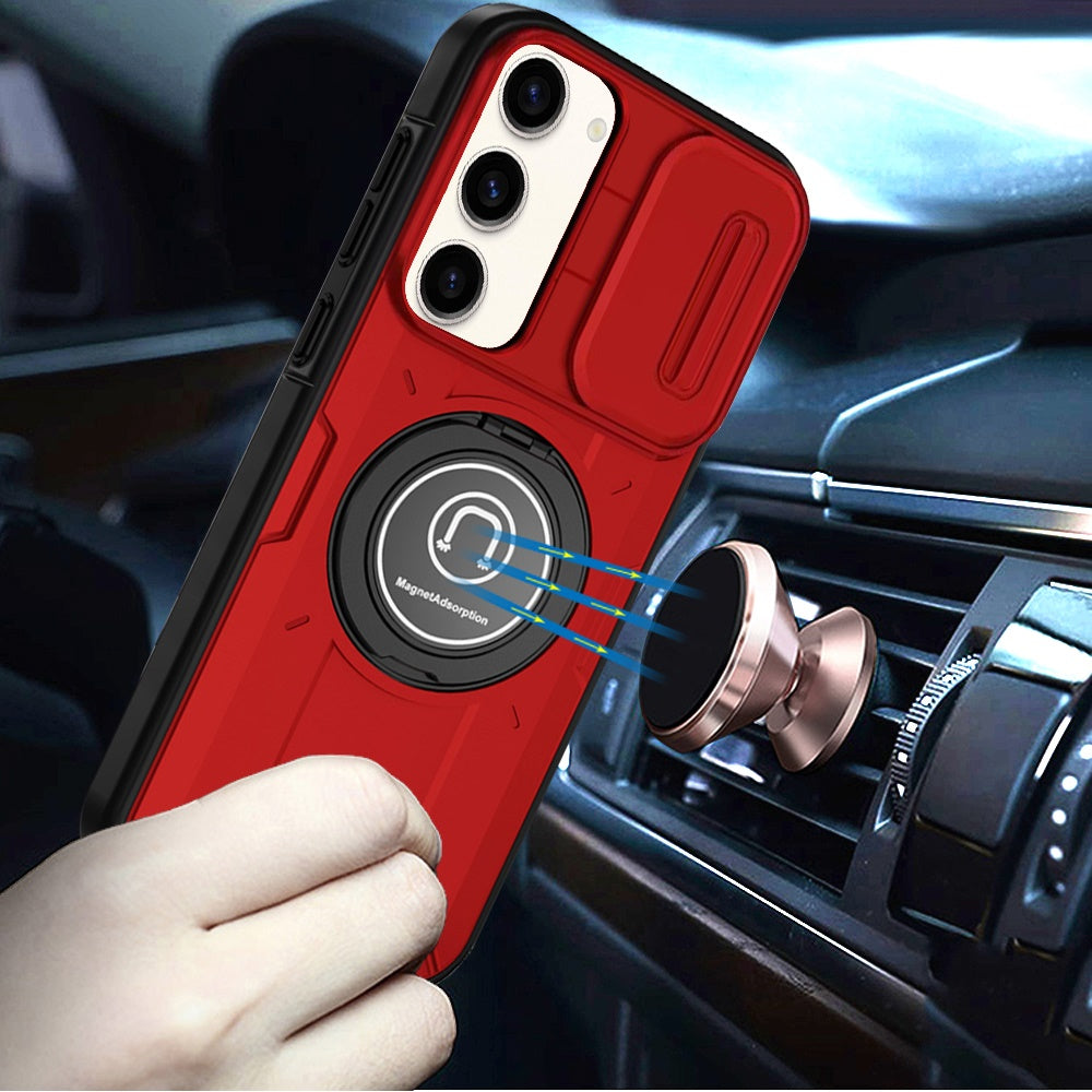 For Samsung Galaxy S25 Ultra Build in Invisible Magnetic Ring Stand with Slide Camera Protector, fit Magnetic Car Mount [Compatible with MagSafe] Case Cover