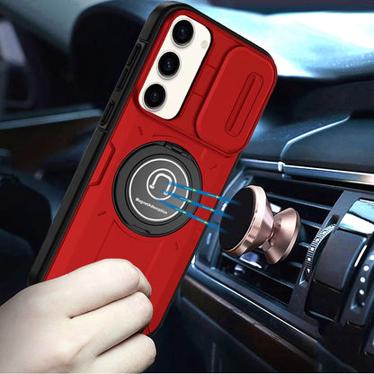 For Samsung Galaxy S25 Ultra Build in Invisible Magnetic Ring Stand with Slide Camera Protector, fit Magnetic Car Mount [Compatible with MagSafe] Case Cover