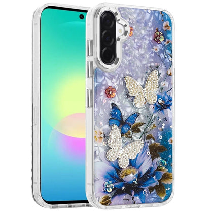 Phone Case for Samsung Galaxy A27 Glitter Butterfly Design Metal Buttons Shockproof Hybrid TPU + PC Durable Protective Slim Grip Stylish Cover