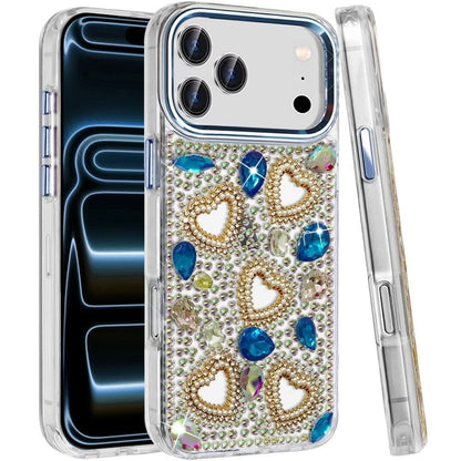Phone Case for Apple iPhone 18 Pro Max Luxury Crystal Heart Rhinestone Diamond Bling Shockproof Hybrid Glitter Protective Stylish Durable Grip Cover