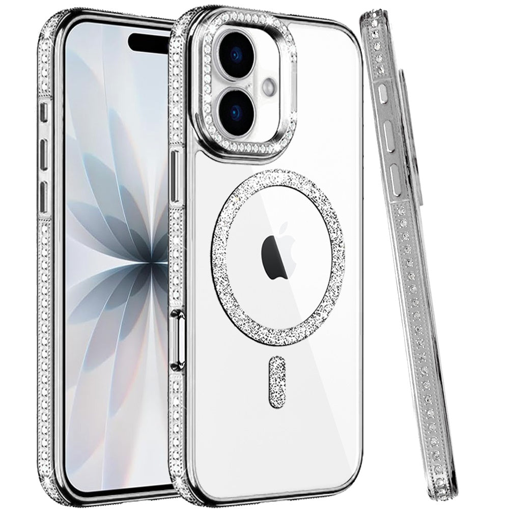Phone Case for Apple iPhone 17 Luxury Diamond Bling Edged Magnetic Glitter Shockproof Hybrid with Camera Kickstand Durable Grip Cover