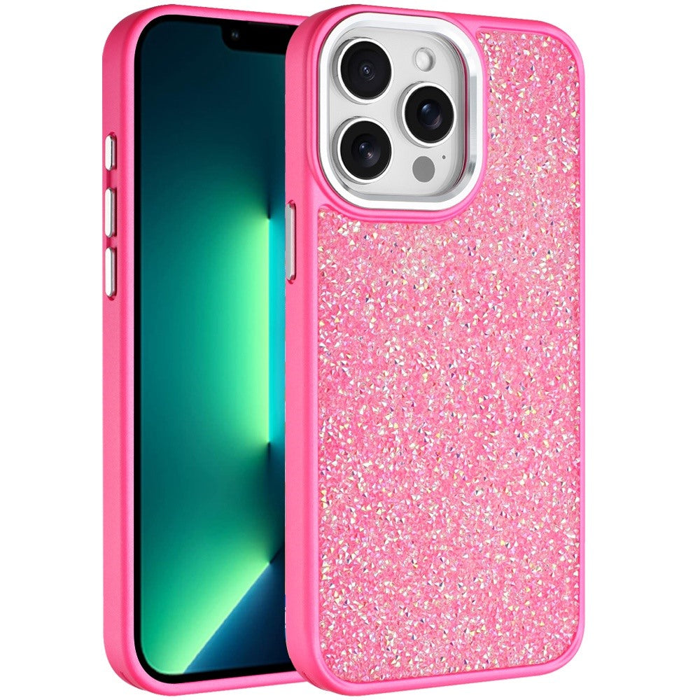 For Apple iPhone 13 Pro Max Crystal Sparkle Diamond Glass Full Mini Glitter Bling Frame TPU Hybrid Protective Case Cover