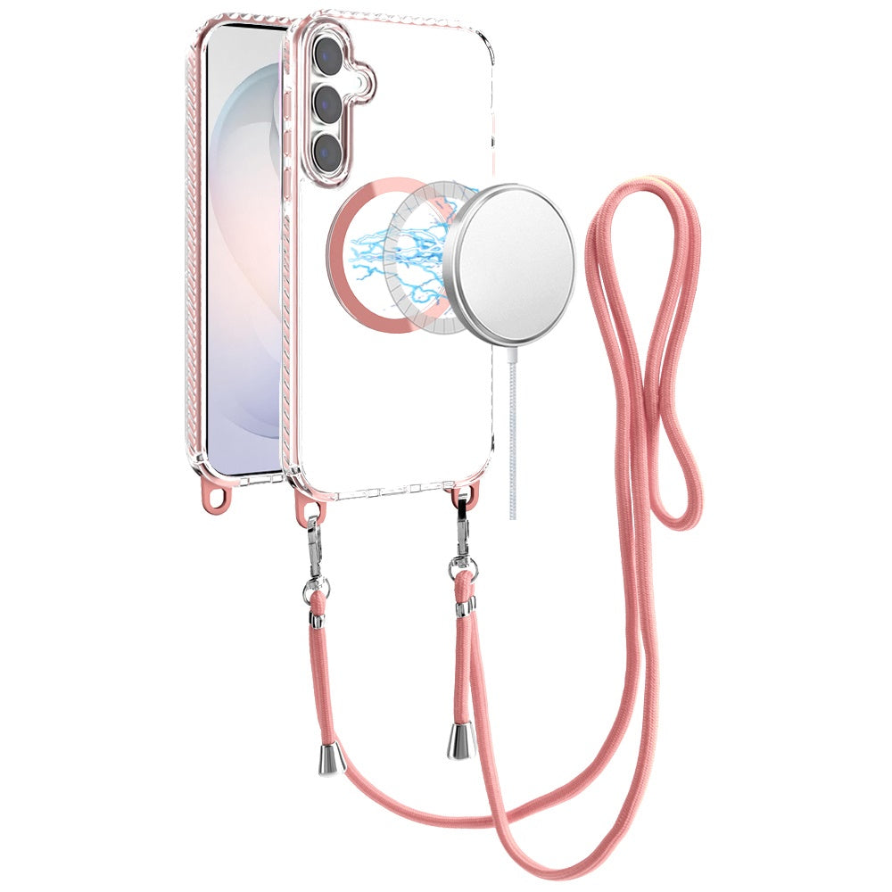 Phone Case for Samsung Galaxy S26 Transparent Magnetic Lanyard Shockproof Hybrid Clear Grip Durable Camera Protection TPU Anti-Slip Design Cover