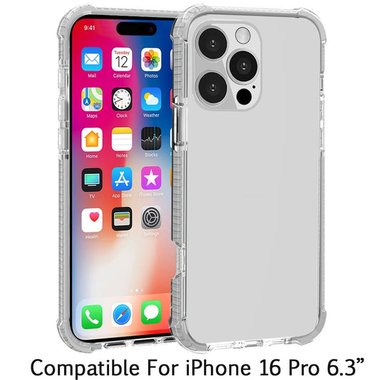 Phone Case for Apple iPhone 16 Pro Transparent Acrylic Shockproof Rugged Hybrid Heavy Duty Color Frame Raised Bezel Clear Durable Grip Cover White