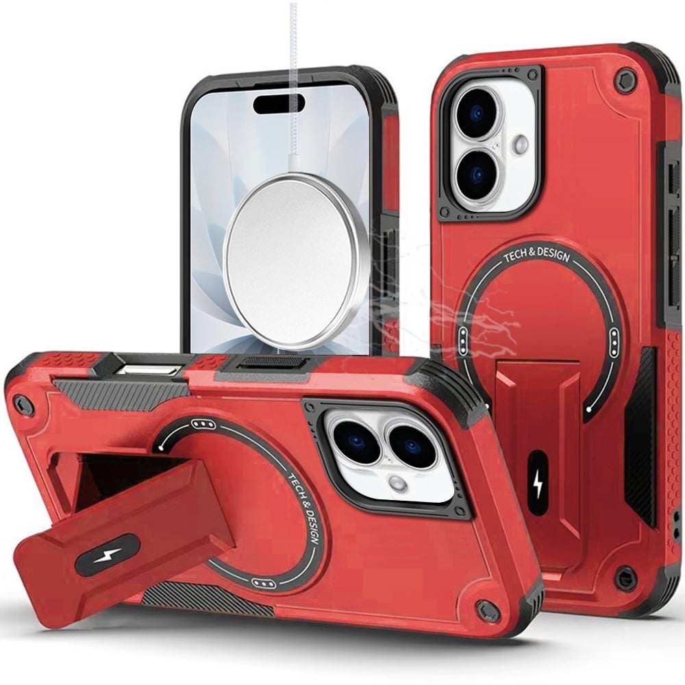 Phone Case for Apple iPhone 17 (6.3") Magnetic Kickstand Rugged Shockproof Armor Grip Anti Slip Heavy Duty Protective Matte Stand Hybrid Cover Red