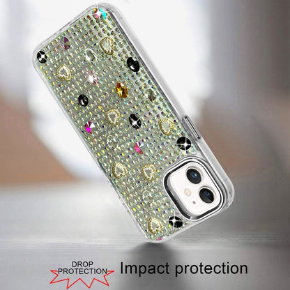 Phone Case for Apple iPhone 11 Chrome Fashion Hybrid Bling Diamond Heart Rhinestone Decorative Stones Sparkling Embellished Design Cover