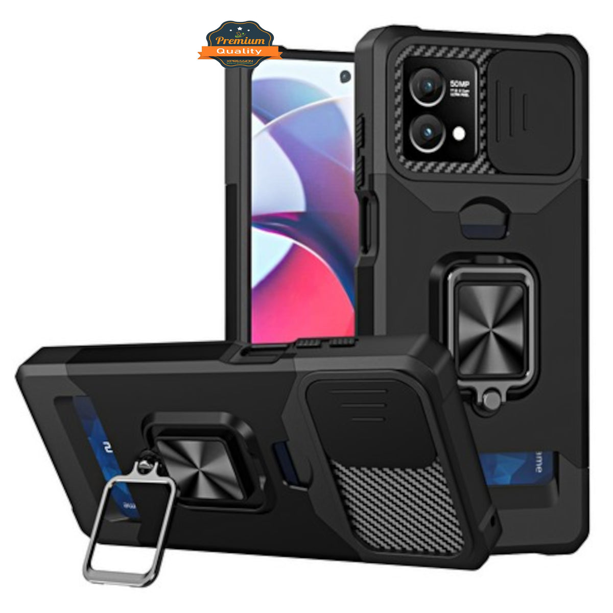 Phone Case Cover for Motorola Moto G Stylus 5G 2026 Wallet Case with Slide Camera Protector, Credit Card Slot, Ring Sand, Magnetic Car Mount Cover