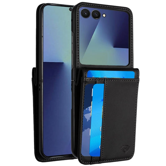 Phone Case for Samsung Galaxy Z Flip 8 Leather Credit Card Slots Holder Wallet Style Hybrid Shockproof Protective Slim Fit Pouch Shell Cover