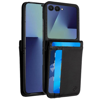 Phone Case for Samsung Galaxy Z Flip 8 Leather Credit Card Slots Holder Wallet Style Hybrid Shockproof Protective Slim Fit Pouch Shell Cover