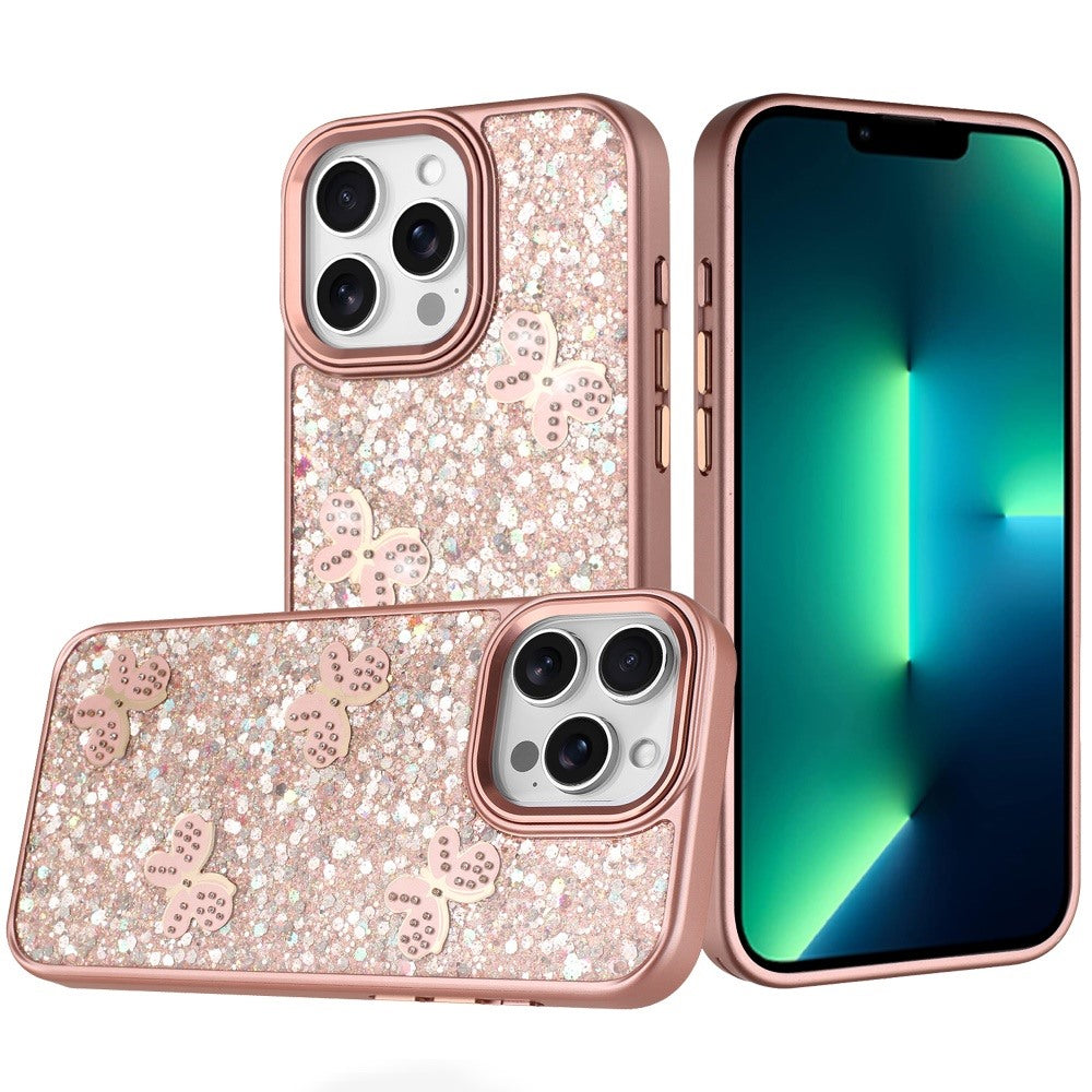 Phone Case for Apple iPhone 13 Pro Max Cute Butterfly Diamond Glitter Metallic Hybrid Shockproof Shimmer Grip Stylish Protective Luxury Designer Cover Gold