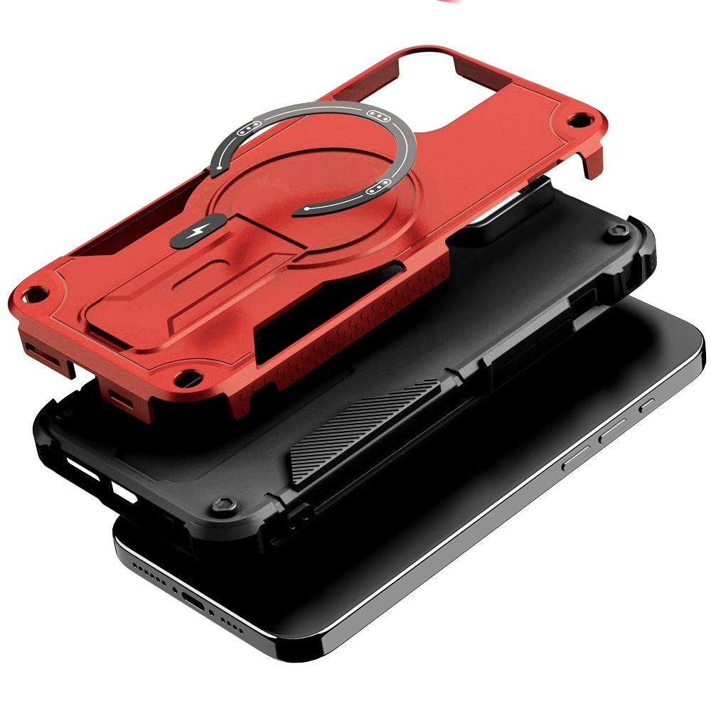 Phone Case for Apple iPhone 14 /iPhone 13 Magnetic Kickstand Rugged Shockproof Armor Grip Anti Slip Heavy Duty Protective Matte Stand Hybrid Cover Red