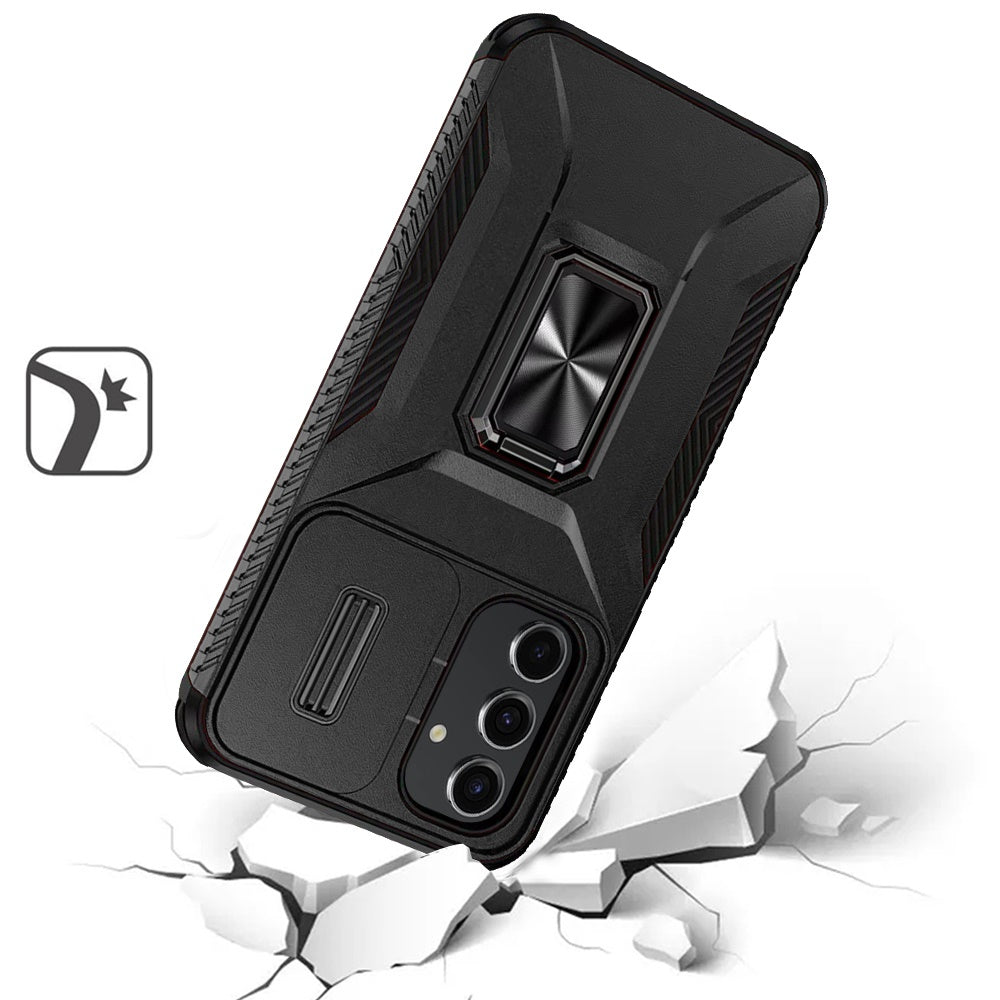 For Samsung Galaxy S24 Camera Cover Phone Case with Magnetic Rotation Ring Stand [Military Grade] Hybrid Hard TPU Shockproof Case Cover Black