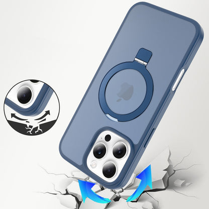 Phone Case for iPhone 16 Pro Max (6.9") Magnetic Ring Stand Full Rotation Matte Shockproof Grip Anti Slip Durable Camera Protection Hybrid Cover Blue