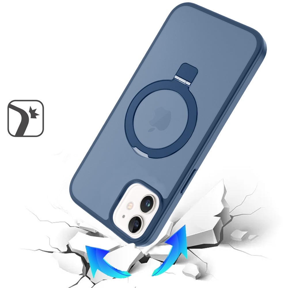 Phone Case for Apple iPhone 12 /12 Pro Magnetic Ring Stand Full Rotation Matte Shockproof Grip Anti Slip Durable Camera Protection Hybrid Cover Blue