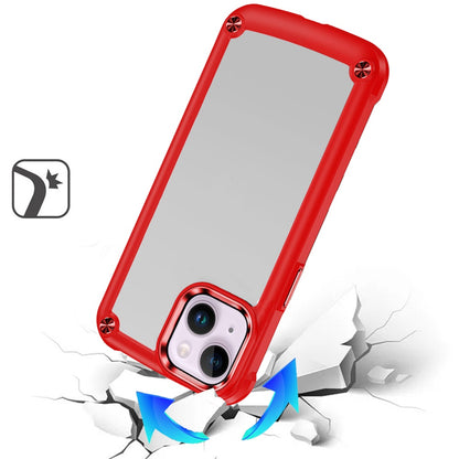 For iPhone 14/13 (6.1") Hybrid Transparent Rubber with Metal Buttons & Camera Edges Hard TPU Corner Frame Bumper Case Cover Light Purple