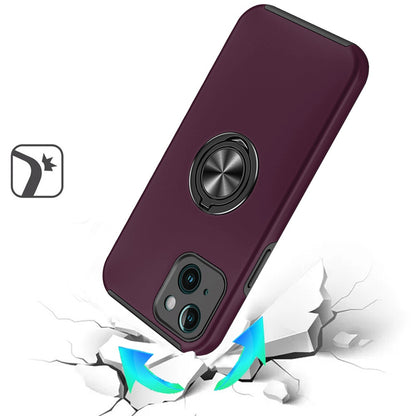 Phone Case for iPhone 14/13 Invisible Ring Stand Shockproof Anti Slip Durable Grip Protective Hybrid Fit Magnetic Car Mount Holder Cover Purple