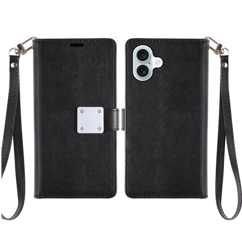 For Apple iPhone 17 (6.3") Wallet Case with ID/ Card Holder, Wristlet Strap, Magnetic TPU Protective Shockproof Folio Flip Case Cover