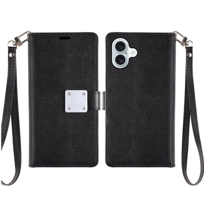 For Apple iPhone 17 (6.3") Wallet Case with ID/ Card Holder, Wristlet Strap, Magnetic TPU Protective Shockproof Folio Flip Case Cover