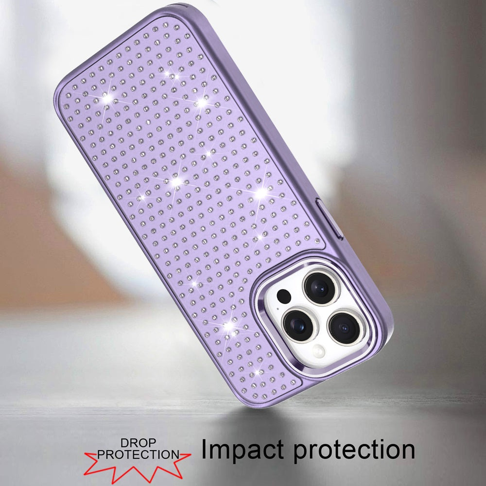 For Apple iPhone 15 Pro Max Bling Diamond Metallic, Full Sparkle Chrome Edged Hybrid Protective Shockproof Case Cover