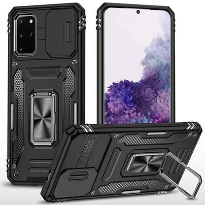 For Samsung Galaxy S20+ Plus Tough Hybrid Case with Movable Camera Window & Metal Ring Stand Shockproof Case Cover