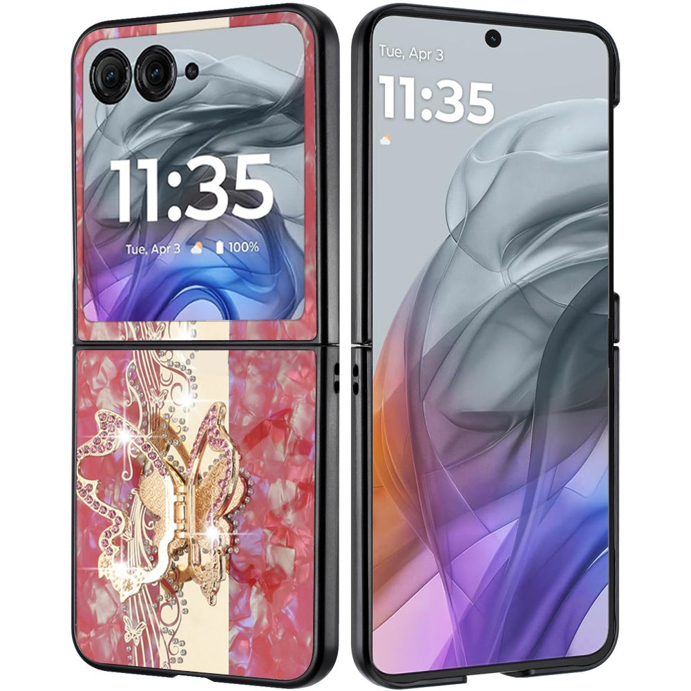For Motorola Razr Ultra 2025 Diamonds 3D Butterfly Bling Sparkly Glitter Ornaments Engraving Hybrid with Stand Fashion Case Cover Enchanted Butterfly Red