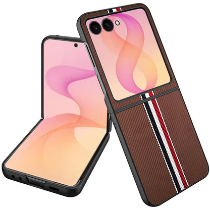 Phone Case for Samsung Galaxy Z Flip 8 Velvet Fabric Vegan PU Leather Slim Fit Hybrid Protective Shell Shockproof Design Cover Brown