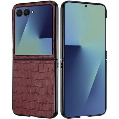 Phone Case for Samsung Galaxy Z Flip 8 Premium PU Vegan Leather Hard Shell Snap On Slim Fit Hybrid Protective Reinforced Design Cover Brown