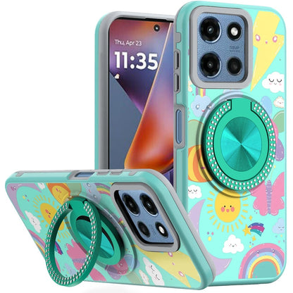 For Motorola Moto G 5G 2026/2025 Pattern Design Hybrid with Invisible Ring Stand & Magnetic Back, Shockproof Protective Grip Case Cover