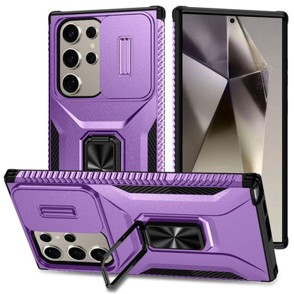 For Samsung Galaxy S25 Ultra Case, Camera Cover with Magnetic Rotation Ring Stand, Military Grade Hybrid Hard TPU Shockproof Case Cover