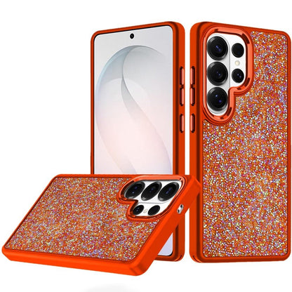 Phone Case for Samsung Galaxy S26 Ultra Crystal Glass Bling Diamond Metallic Edge Shockproof Durable Protective Clear Hybrid Stylish Premium Design Cover Cosmic Orange