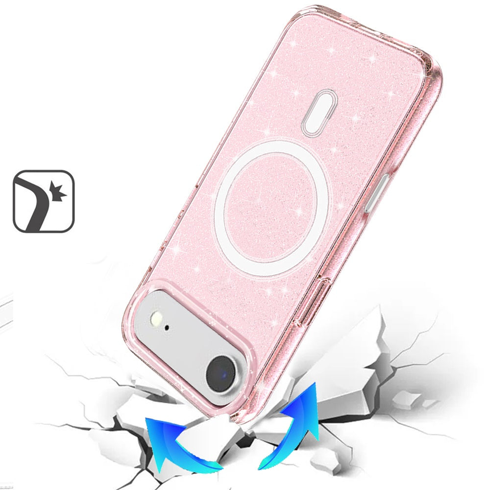 For Apple iPhone 17 AIR MagSafe Compatible Glitter Sparkle Bling Hybrid Case with Magnetic Circle, Slim TPU & Hard PC Frame Case Cover Pink
