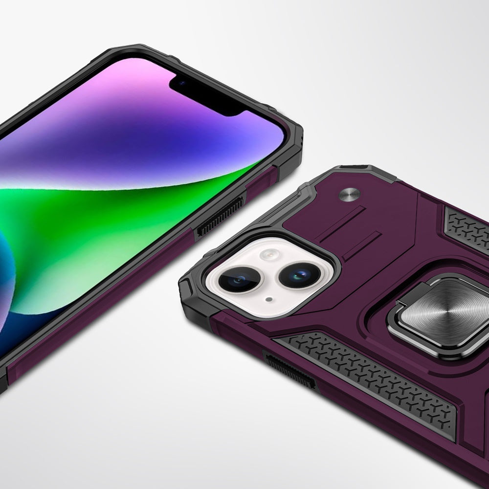Phone Case for Apple iPhone 14 Magnetic Car Mount Hybrid Ring Stand Shockproof Rugged Grip Armor Heavy Duty Protective TPU Durable Cover Purple