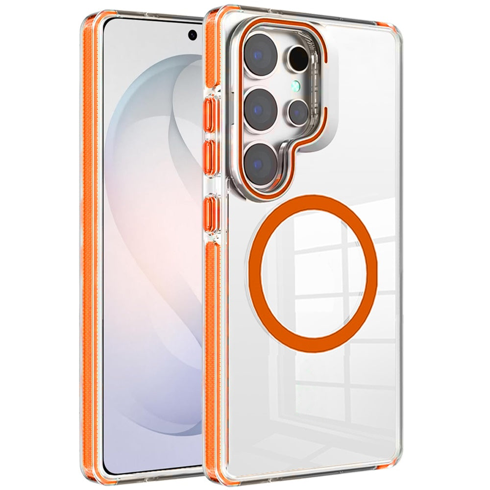 Phone Case for Samsung Galaxy S26 Ultra Magnetic Transparent Tough Hybrid Camera Guard Stand Shockproof Color Edge Rugged Grip Durable Cover Cosmic Orange