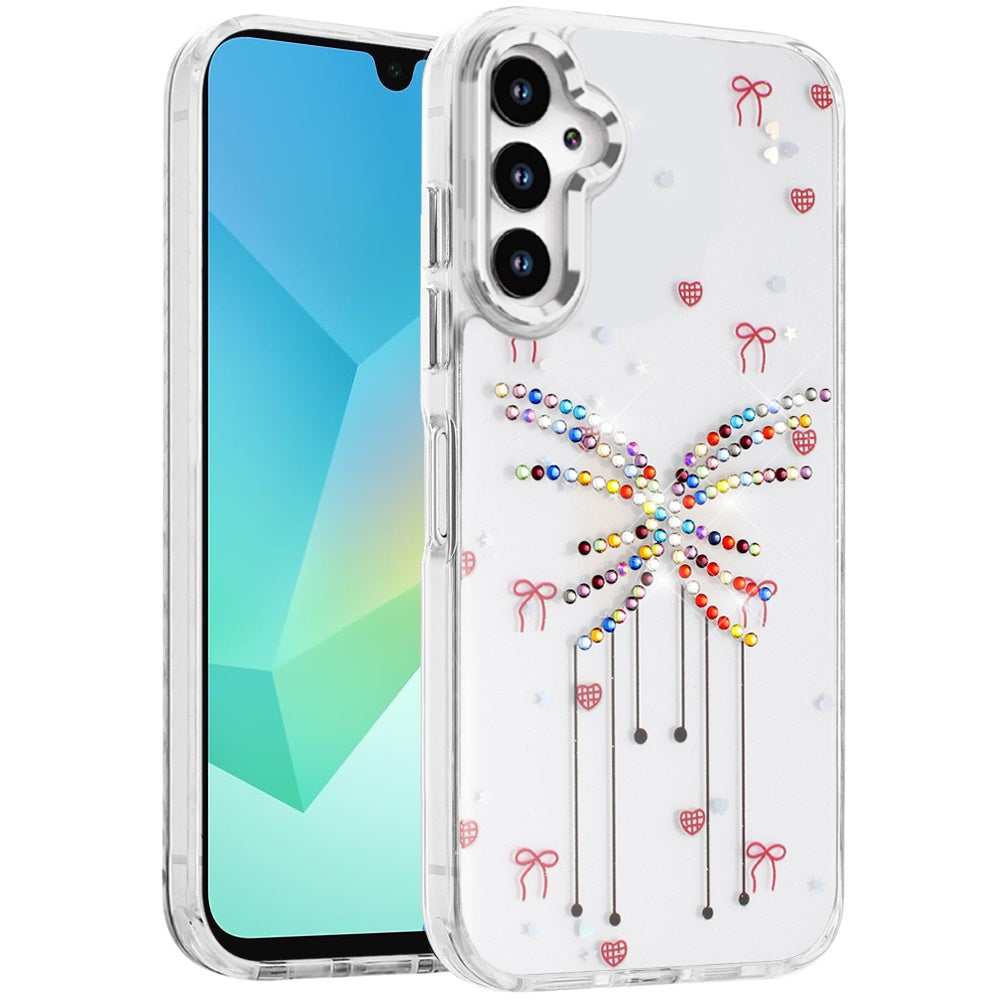 For Samsung Galaxy A16 5G Butterfly Resin Epoxy Diamond Design Metal Edged Hybrid Shockproof Heavy Duty Drop Protection Case Cover