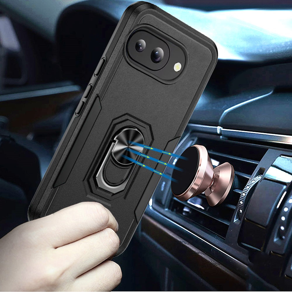 For Google Pixel 9A Hybrid Rugged Tough 2in1 Drop-Proof Protection Military Grade Armor with Metal Ring Stand Case Cover