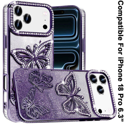 Phone Case for Apple iPhone 18 Pro Butterfly Freedom Shimmer Glitter Thick TPU Shockproof Anti Slip Durable Protective Design Cover