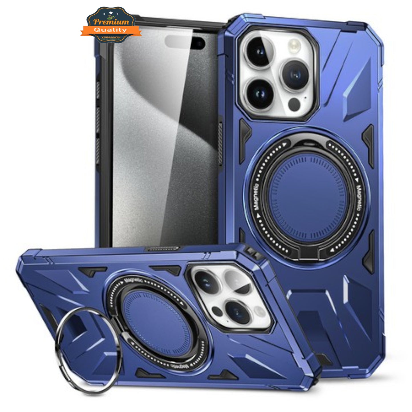 For Apple iPhone 16 Pro Max (6.9") Tough Shockproof Hybrid with Magnetic Ring Stand Compatible with MagSafe TPU + PC Protective Case Cover