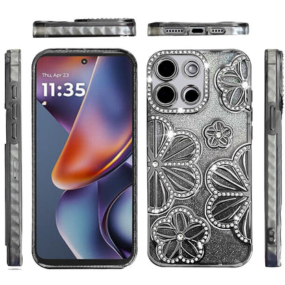 For Apple iPhone 17E /16E Luxury Flower Design Sparkle Glitter Diamond Rhinestone Shimmer Bling Plating Thick TPU Hard PC Case Cover