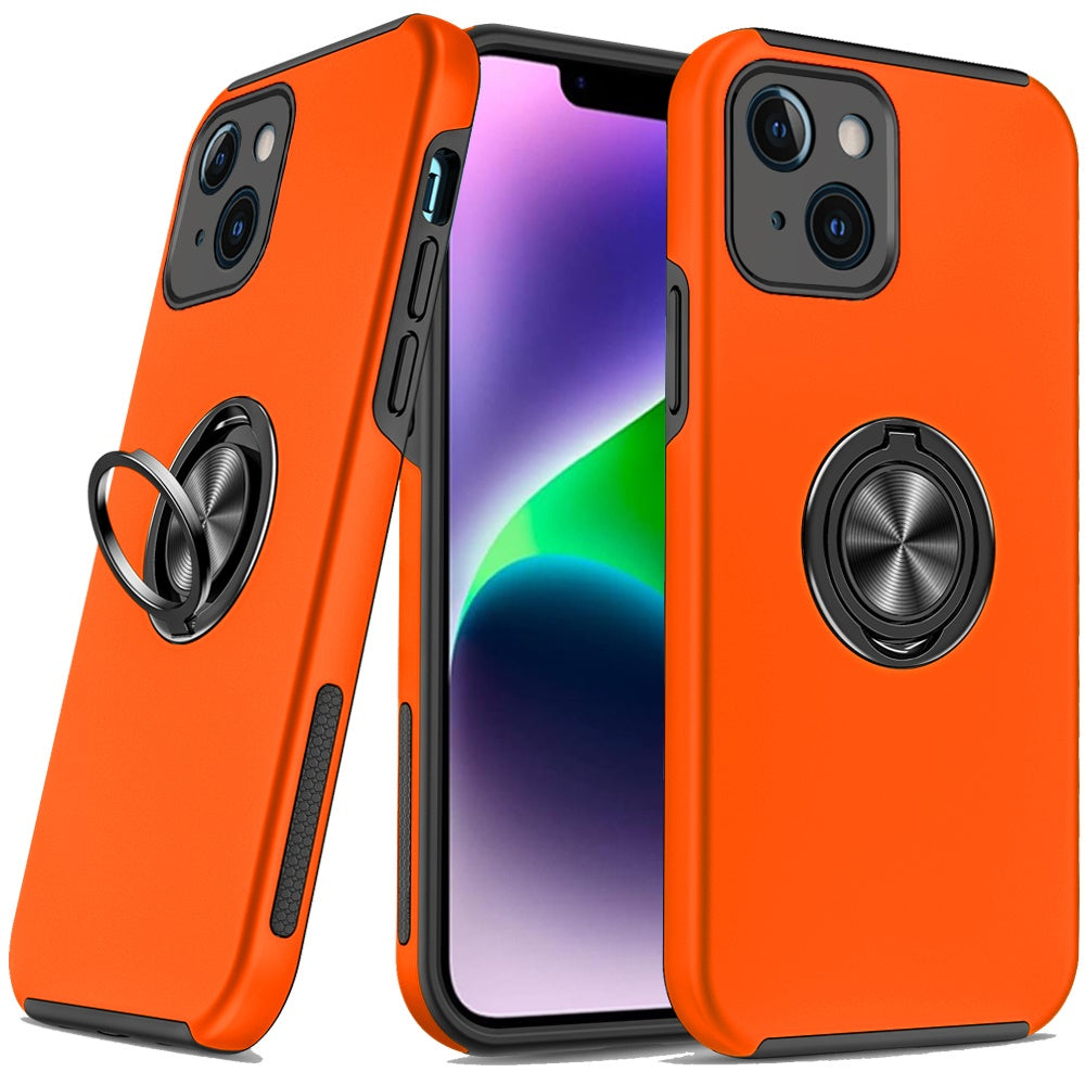 Phone Case for Apple iPhone 14/13 Invisible Ring Stand Shockproof Anti Slip Durable Grip Protective Hybrid Fit Magnetic Car Mount Holder Cover Cosmic Orange