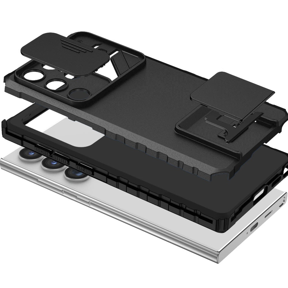 For Samsung Galaxy S21+ / S21 Plus Hybrid Hard PC & TPU Rubber Shockproof with Kickstand & Covered Camera Protection Case Cover Black