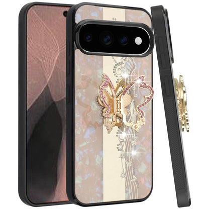 Phone Case for Google Pixel 11 /11 Pro Diamond Glitter Butterfly Engraved Ring Stand Luxury Bling Hybrid Shockproof Chrome Edge Protective Durable Grip Cover