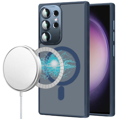 Phone Case for Samsung Galaxy S23 Ultra Shockproof Magnetic Hybrid Metal Frame Tempered Camera Glass Lens Protector Military Drop Protection Armor Cover Blue