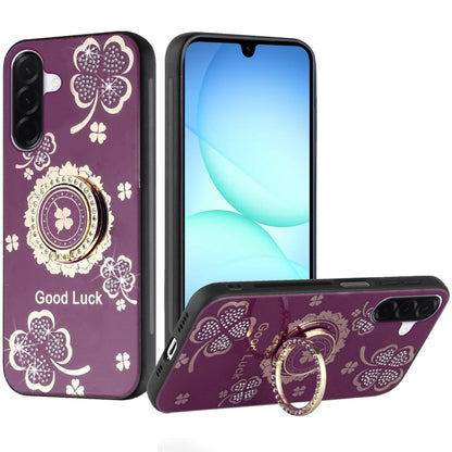 Phone Case for Samsung Galaxy A17 5G Diamond Glitter Butterfly Engraved Ring Stand Luxury Bling Hybrid Shockproof Chrome Edge Protective Durable Grip Cover Purple