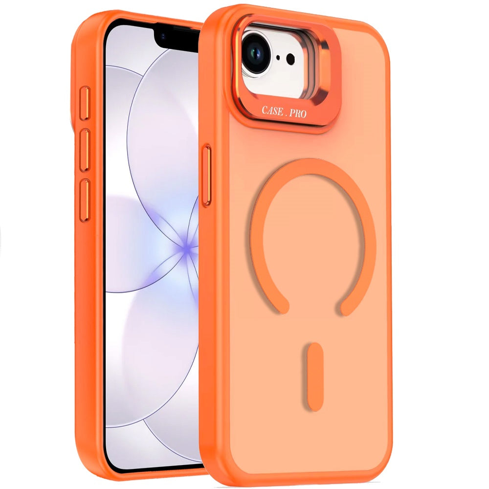 For Apple iPhone 17E /16E MagSafe Compatible Matte Metallic Stand TPU Hybrid Drop Protection Camera Kickstand Case Cover Cosmic Orange