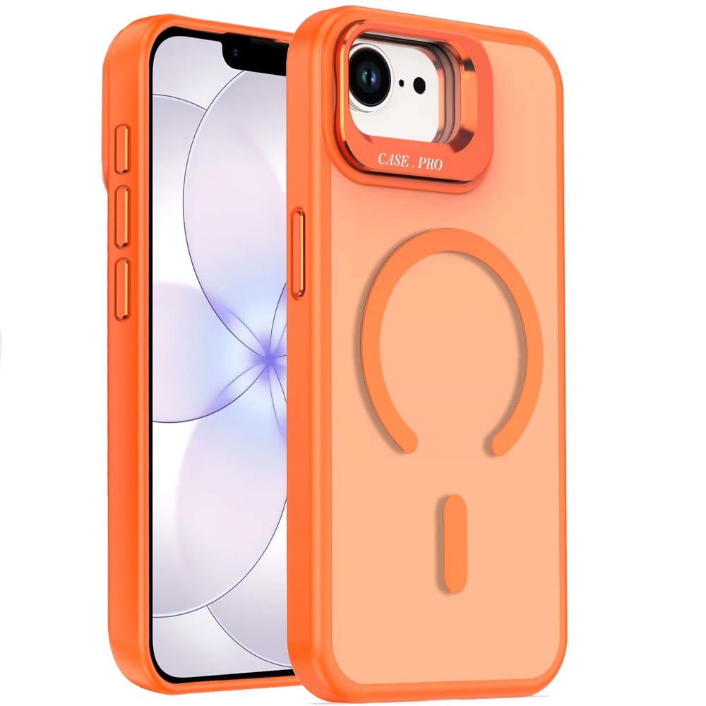 For iPhone 15 Plus (6.7") MagSafe Compatible Matte Metallic Stand TPU Hybrid Drop Protection Camera Kickstand Case Cover Cosmic Orange