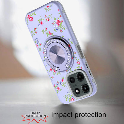 For Motorola Moto G 5G 2025 Pattern Design Hybrid with Invisible Ring Stand & Magnetic Back, Shockproof Protective Grip Case Cover